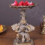 Superfine Brass Garuda Aasan Lamp | 6.5" x 5.7" x 6.5" (16.5 x 14.5 x 16.5 cm) | Rustic Divine Light | Traditional Sacred Decor